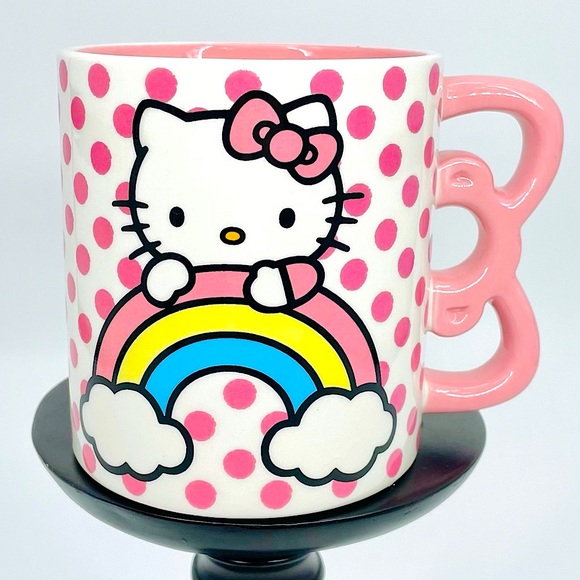 Sanrio Accessories - NWT Hello Kitty Rainbow Brass Knuckle Bow Handle Ceramic Mug